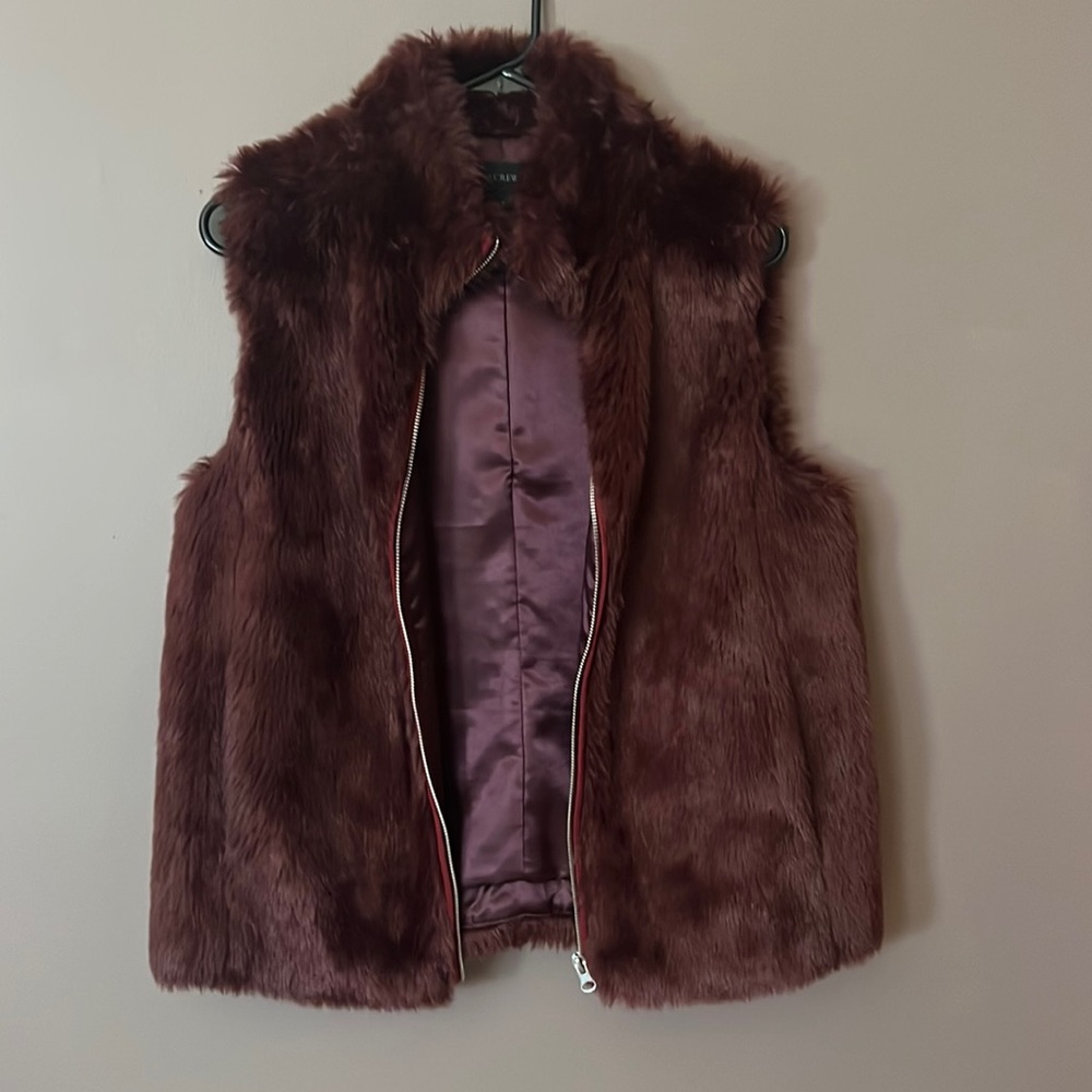 J. Crew Plush Excursion Vest Crimson Maple S - Faux fur Maroon